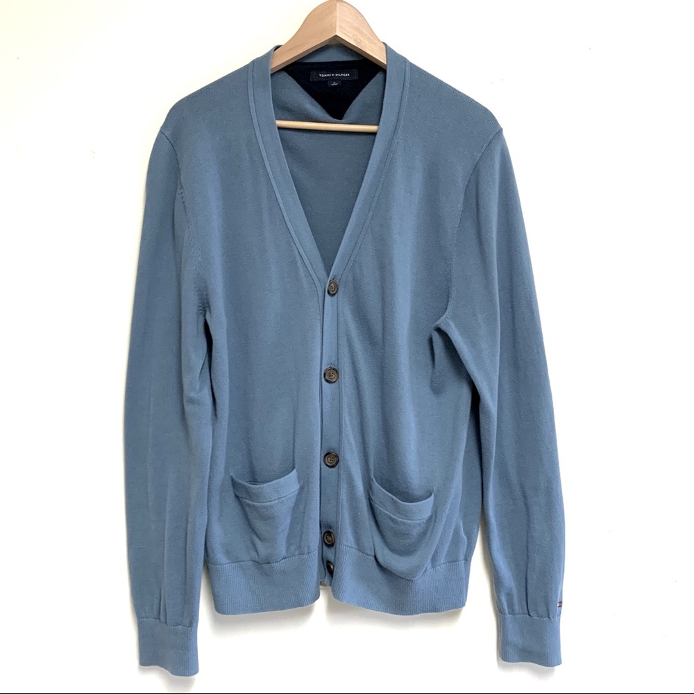 Tommy Hilfiger Dusty Blue Cotton Cardigan